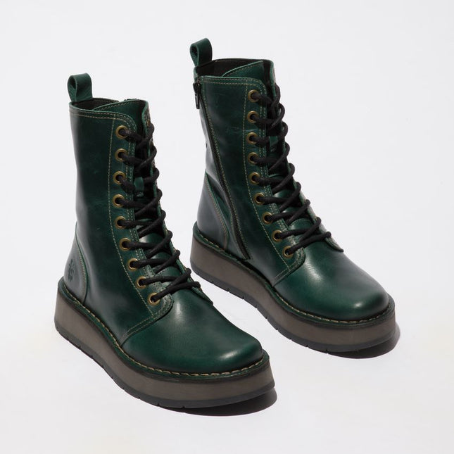 Fly London Womens Green Rami043 Casual Leather Lace-Up Ankle Dress Boots