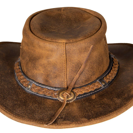 Cowboy Aussie Real Leather Hat Australian Tan Brown Western Outback Bush Hat