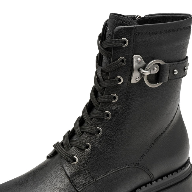 Tamaris Womens Fashion Black Leather Lace-Up Zip Combat Ankle Boots
