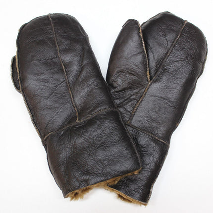 Unisex Brown Ginger Real Sheepskin Leather Shearling Gloves Warm Mittens