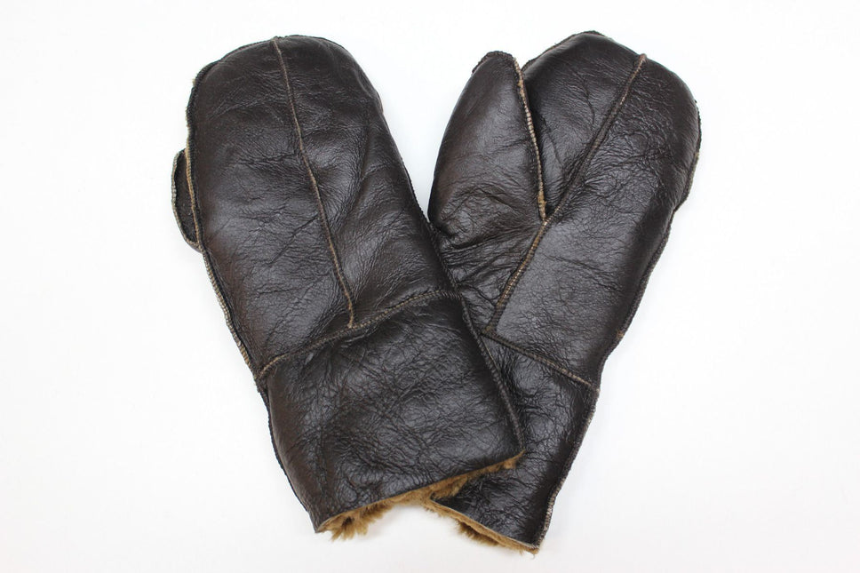 Unisex Brown Ginger Real Sheepskin Leather Shearling Gloves Warm Mittens