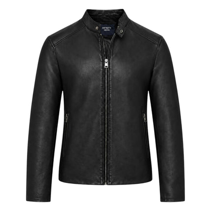 Mens Leather Black Stand Collar Cafe Racer Biker Jacket - E184