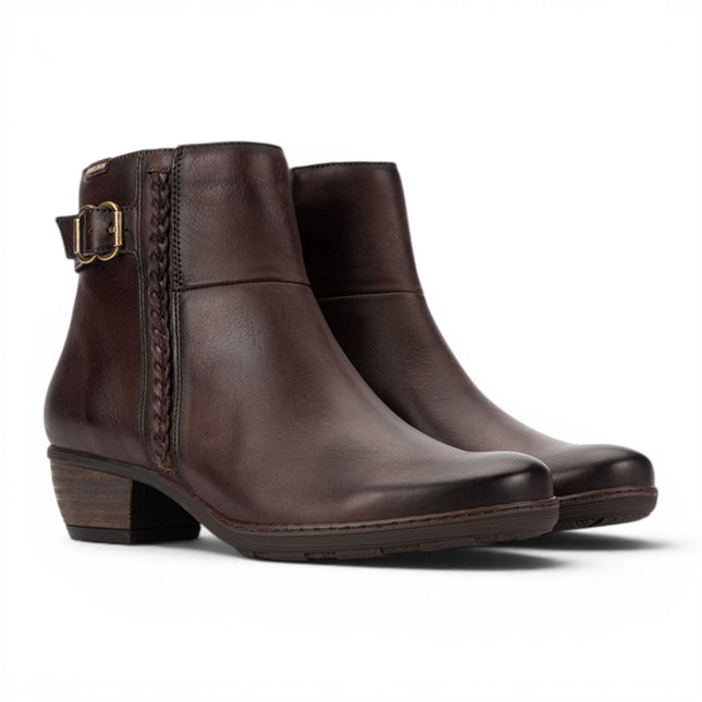 Pikolinos Women's Caoba Red Leather Heel Ankle Boots - Utiel