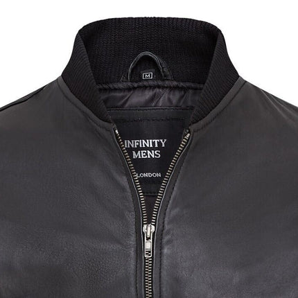 Mens Soft Leather MA-1 Varsity Bomber Jacket