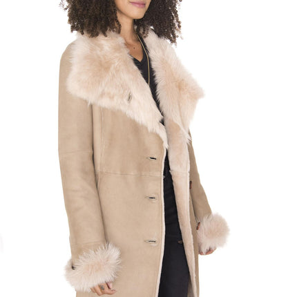 Womens Suede Merino Shearling Coat with Toscana Collar-Hanoi