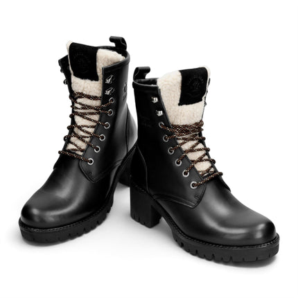 Panama Jack Women's Black Leather Waterproof Warm Heeled Lace-Up Boots - Tibi B1