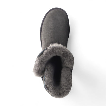 Women's Sheepskin Suede Grey Button Warm Winter Calf Boots - Willow