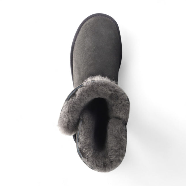 Women's Sheepskin Suede Grey Button Warm Winter Calf Boots - Willow