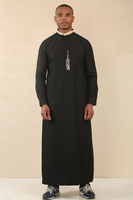 Men's Black Thobe Arab Saudi Emirati Islamic Clothing Jubba Robe