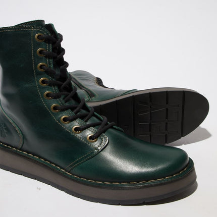 Fly London Womens Green Rami043 Casual Leather Lace-Up Ankle Dress Boots