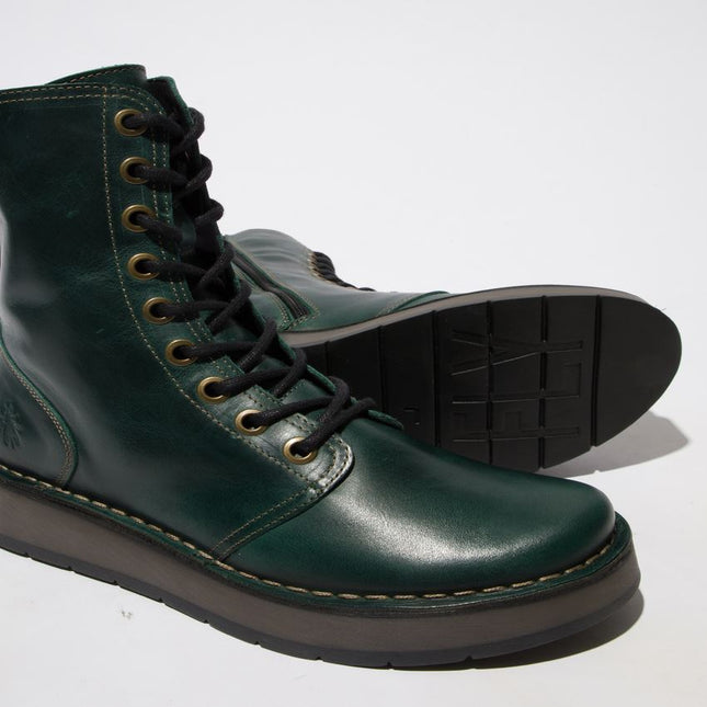 Fly London Womens Green Rami043 Casual Leather Lace-Up Ankle Dress Boots