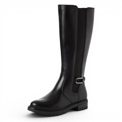 Tamaris Women’s Black Leather Knee High Platform Heel Long Boots - 25609-47