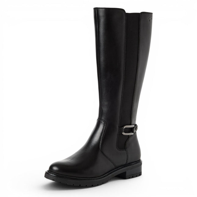 Tamaris Women’s Black Leather Knee High Platform Heel Long Boots - 25609-47