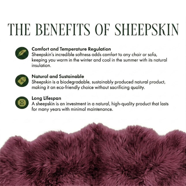 Genuine Burgundy Sheepskin Natural Silky Soft Fluffy Real Wool Rug