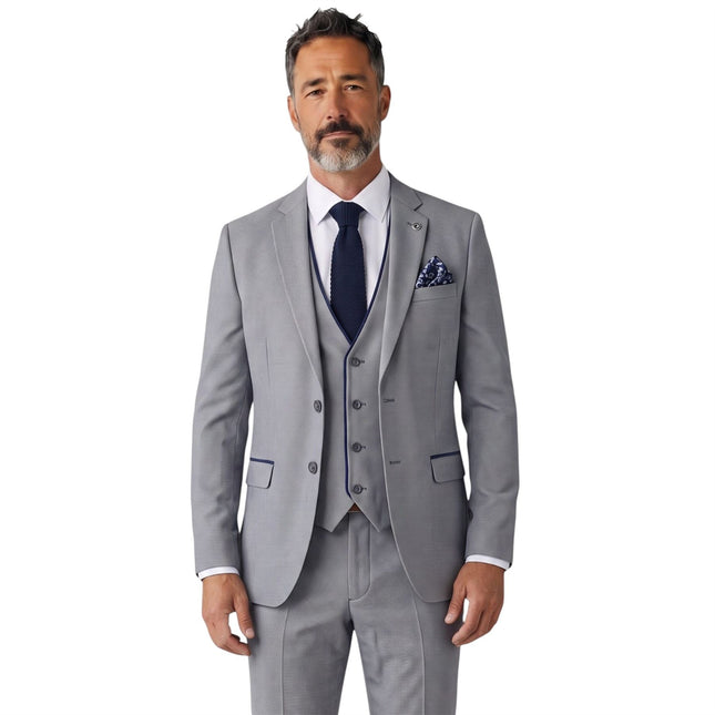 Men's Grey Formal 3 Piece Tailored Fit Plain Suit - IM4