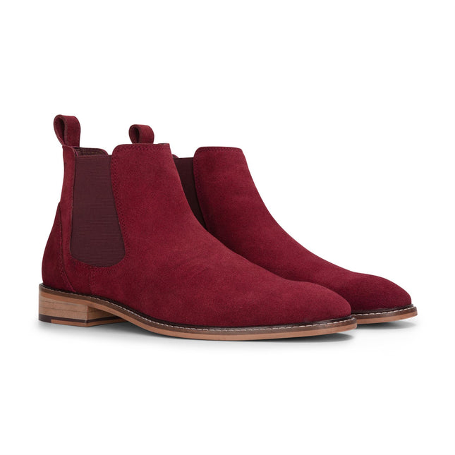 London Brogues Men's Burgundy Wine Suede Leather Slip-On Chelsea Ankle Boots