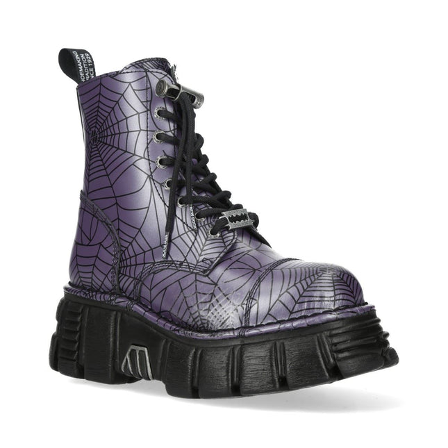 New Rock Purple Leather Gothic Military Biker Boots - MILI084N-S3