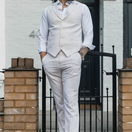 Men's Summer 2 Piece Suit Linen Formal Cream Beige Waistcoat Trousers