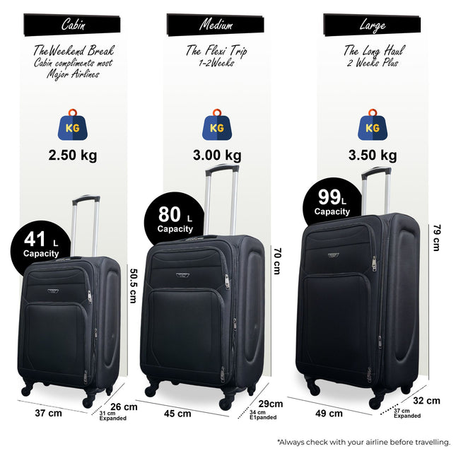 Soft Shell Lightweight Nylon Suitcase Set 4 Wheel Travel Case Holiday Bags