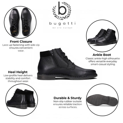 Bugatti Mens Black Leather Lace-up Chukka Ankle Boots - Rigalo Evo