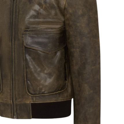 Mens Brown Leather Aviator Bomber Jacket - Lunar