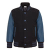 Kids Wool Varsity Black Bomber Jacket with Real Leather Sleeves
