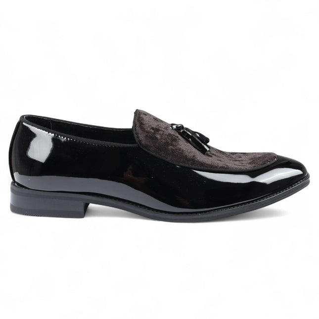 Men's Black Velvet Tassel Loafers Formal Patent Dress Shoes