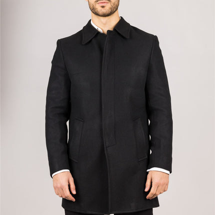 Men's Wool Blend Classic Collar Black Overcoat