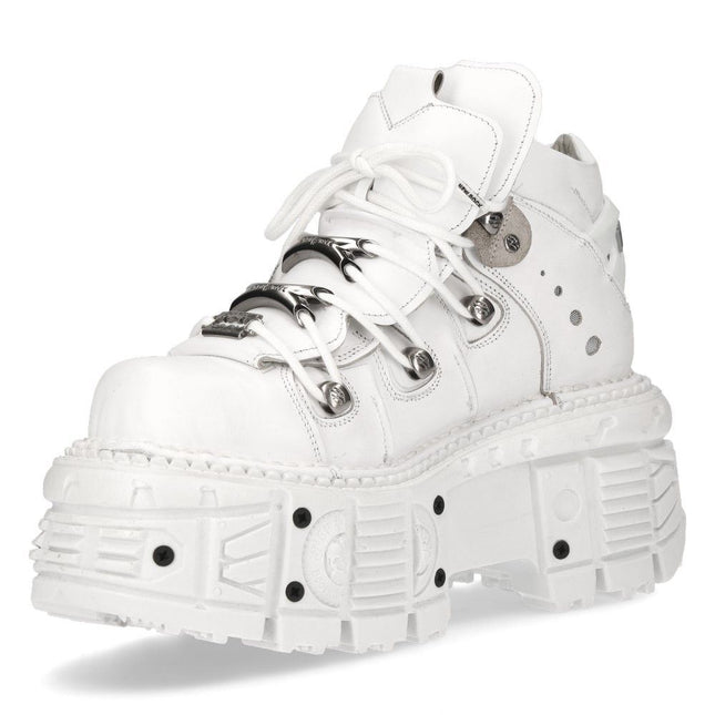 New Rock Unisex White Leather Gothic Punk Boots - M-TANK106-C1