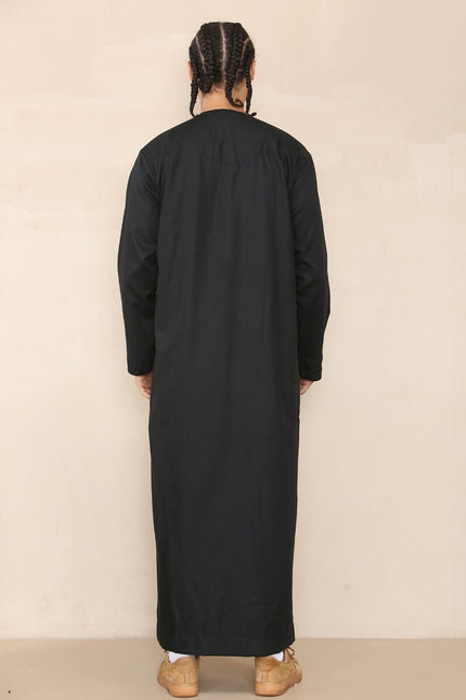 Mens Black Thobe Jubba Saudi Islamic Arab Eid Emirati Kaftan Jubbah Tassel Robes