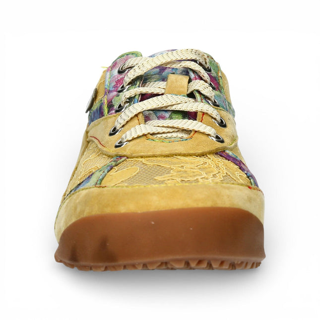 Laura Vita Women's Tivanao-05 Yellow Floral Leather Trainers Sneaker Shoes