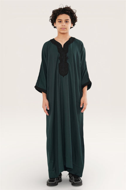 Kid's Boys Green Moroccan Thobe Jubba Robe Eid Djellaba Gandoura - K-HM62