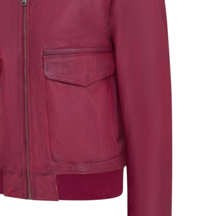 Mens Burgundy Leather Aviator Bomber Jacket - Lunar