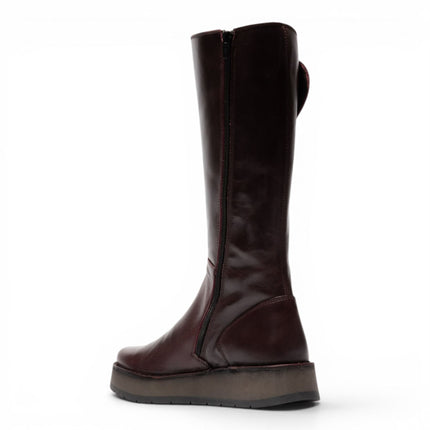 Fly London Womens Wine Leather High Pull On Long Boots - RHEA042