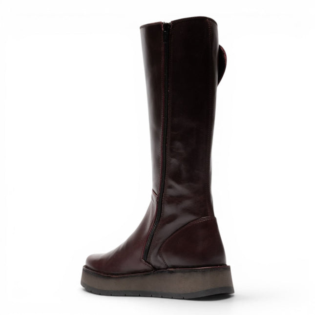 Fly London Womens Wine Leather High Pull On Long Boots - RHEA042