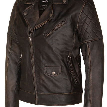 Mens Cross Zip Leather Biker Jacket - Gibraltar