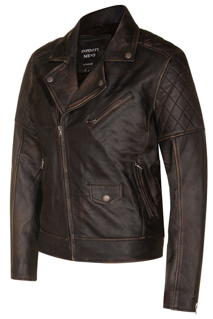 Mens Cross Zip Leather Biker Jacket - Gibraltar