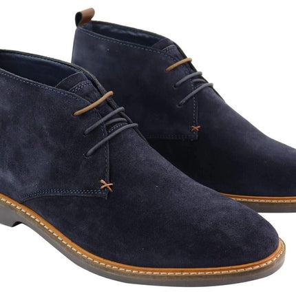 Mens Navy Suede Lace Up Chukka Boots