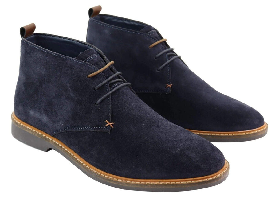 Mens Navy Suede Lace Up Chukka Boots