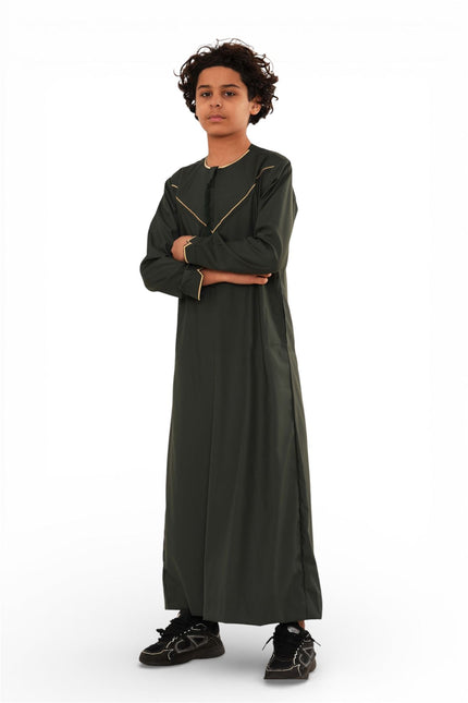 Kids Boys Ramadan Olive Green Moroccan Jubba Robe Djellaba Eid Thobe - K-TT-006