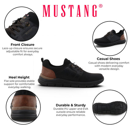 Mustang Men's Black Lightweight Lace-Up Trainers Shoes - M0061005