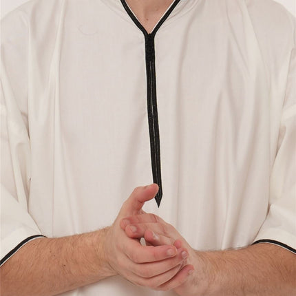 Men's Ramadan Cream White Moroccan Gandoura Thobe Robe Djellaba Eid Jubba- TT-006