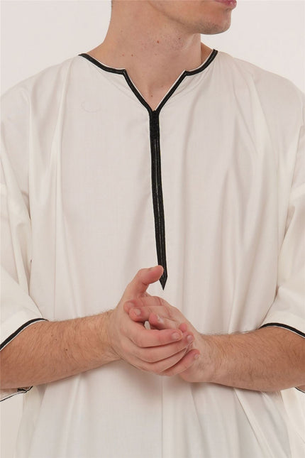 Men's Ramadan Cream White Moroccan Gandoura Thobe Robe Djellaba Eid Jubba- TT-006