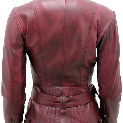 Womens Long Leather Biker Jacket-Quito