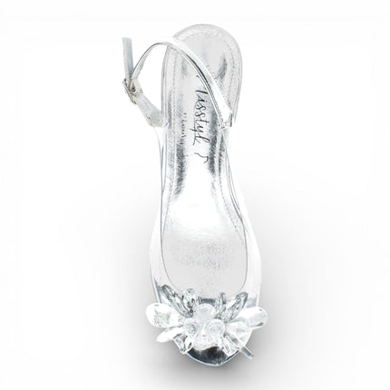 Laura Vita Women’s Mily-22 Clear Silver Slip-On Cinderella Heel Sandals