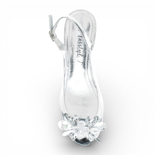 Laura Vita Women’s Mily-22 Clear Silver Slip-On Cinderella Heel Sandals