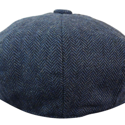Mens Peaky Blinders Blue Tweed Gatsby Flat Baker Hat
