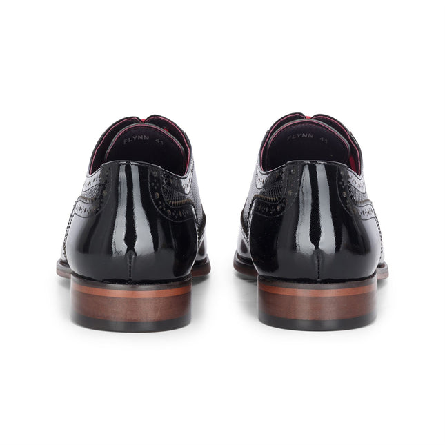 Justin Reess Men's Black Patent Leather Brogue Shoes - Flynn