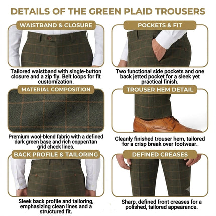 Men's Green Tweed Herringbone Check Trousers - Harris