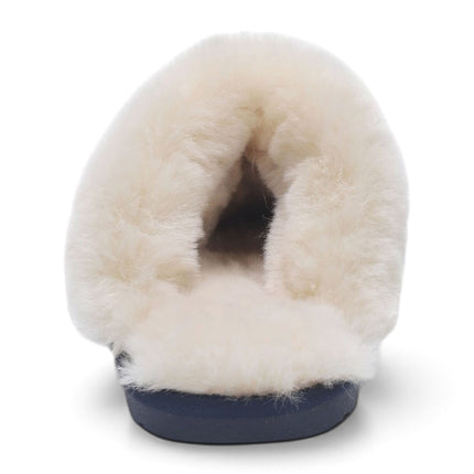 Women's Genuine Sheepskin Navy Blue Suede Mule Winter Slippers - Luna